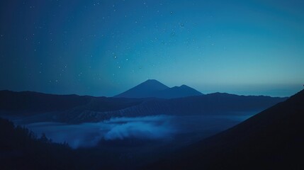 The last moments before dawn at Bromo, as the night sky gives way to the day sky