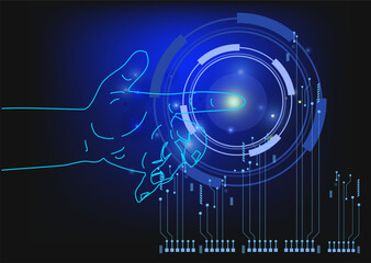 Man touching a technology concept on a touch screen with his finger, Abstract sense of science and technology graphic design