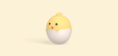 easter chick hatching from egg with light yellow background