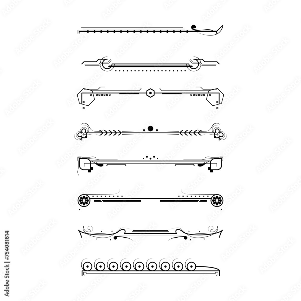 Poster set black simple line collection doodle border elements vector design style sketch isolated illustra