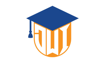 DWI initial letter academic logo design vector template. school college logo, university logo, graduation cap logo, institute logo, educational logo, library logo, teaching logo, book shop, varsity	
