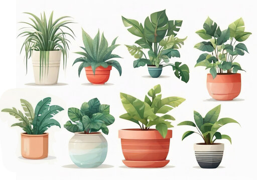 Houseplants in pots. Vector illustration of houseplants.