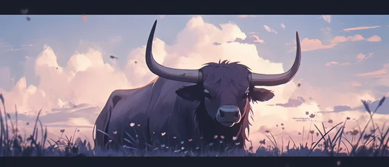 Gardinen a cow standing in a field with a cloudy sky © Masum