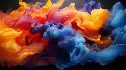 A burst of royal blue and fiery crimson liquids converging, resulting in a visually explosive abstract scene