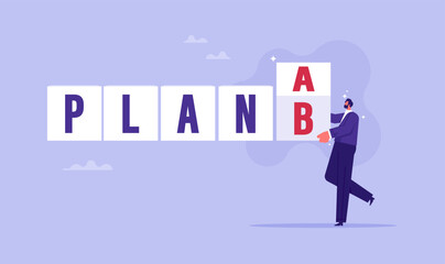 Changing business strategies for survival concept, business strategy plan to have secondary for emergency case, businessman flip cube with the word PLAN A to PLAN B