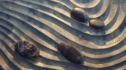 Foto op Canvas zen stone pebble on raked sand background © Eunoia
