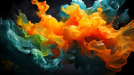 Vivid green and fiery orange liquids in a dynamic collision, forming a mesmerizing abstract spectacle captured in HD detail