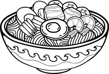 isolate ramen japanese food black and white flat style illustration