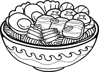 isolate ramen japanese food black and white flat style illustration