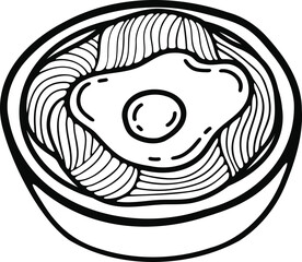 isolate ramen japanese food black and white flat style illustration