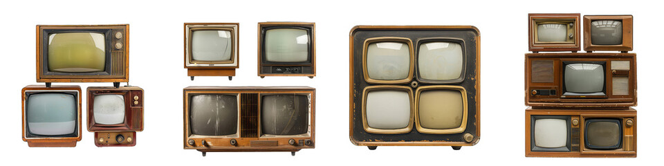 retro wooden TV boxes  Hyperrealistic Highly Detailed Isolated On Transparent Background Png File