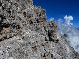 Aerial Ascent: Exposed Trail Views on Alp Ridge in Adamello Brenta, Bocchette, Dolomites
