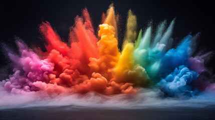 Famous rainbow wave design background, graph, color dispersion, abstract, color explosion, particles, matte, sharp focus, extreme angle.