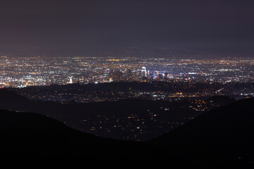 Night view of the downtown skyline of Los Angeles, California, USA from Mount Wilson.