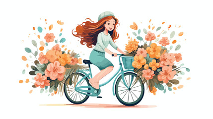 A girl is riding a bicycle with a basket