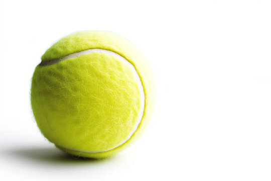 Close-up of a yellow tennis ball isolated on white background