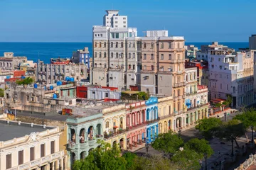 Foto op Canvas Paseo del Prado aerial view with modern skyscrapers in Vedado at the background in Havana, Cuba. Old Havana is a World Heritage Site.  © Wangkun Jia