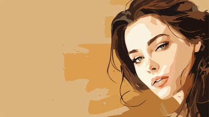 Art drawing beautiful girl face in sepia.