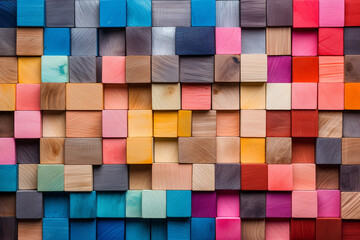 Colorful wooden blocks aligned, Wide format
