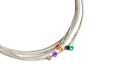 a set of guitar strings isolated on white background