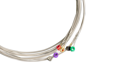 a set of guitar strings isolated on white background