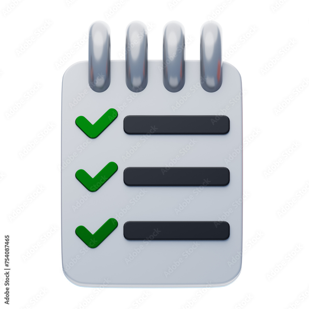 Poster 3d check list task tracker. 3d illustration, 3d element, 3d rendering. 3d visualization isolated on 