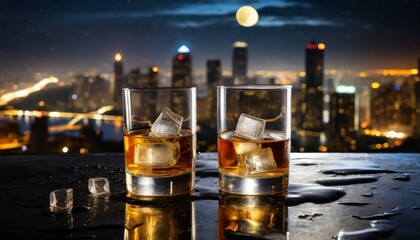 glass of Whisky on a city