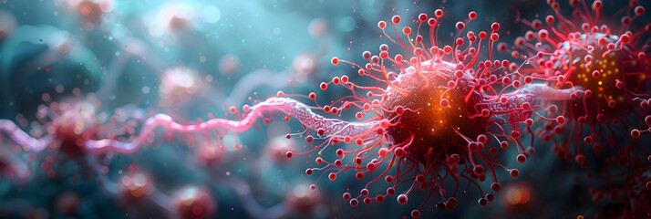 Immune Response to Cancer Illustration ,
3d illustration of cancer cells Concept of cancer disease biopsy