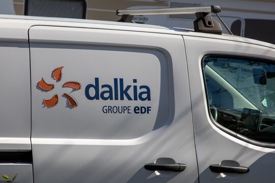 Dalkia edf logo brand and text sign on white panel van truck of french electricity provider distribution company