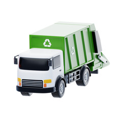 3D Garbage Truck Model Efficient Waste Collection. 3d illustration, 3d element, 3d rendering. 3d visualization isolated on a transparent background