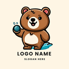 logo 2d cartoon logo bear in the beach