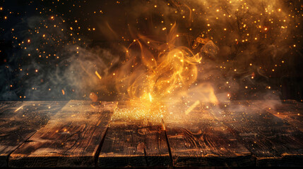 Wooden table with fire burning