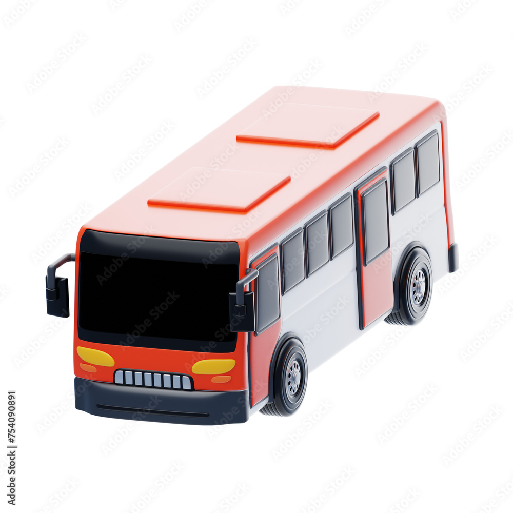 Poster 3D Model  Orange Bus Vibrant Transportation Elegan. 3d illustration, 3d element, 3d rendering. 3d visualization isolated on a transparent background