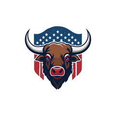 Creative American Bison vector logo design. Wild buffalo bull and American Flag. bison mascot illustration logo design
