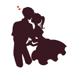 男女カップル　影絵