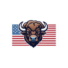 Creative American Bison vector logo design. Wild buffalo bull and American Flag. bison mascot illustration logo design © Sakib