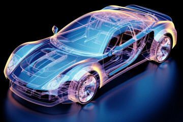 Transparent car design concept on black background.