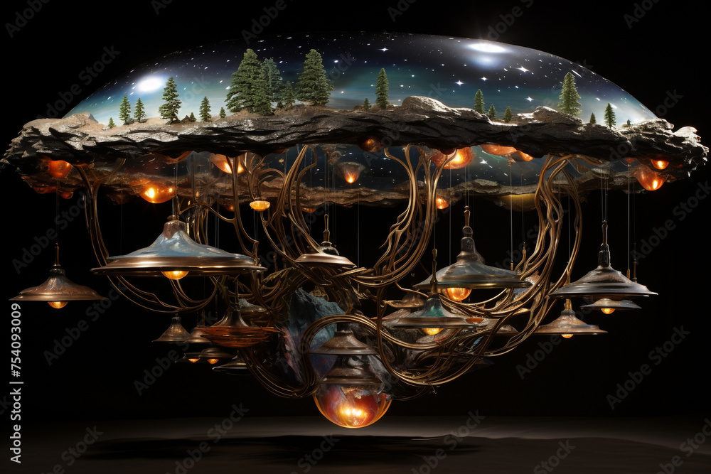Aufkleber extra terrestrial canopy embellished with a multitude of space elements, forming a cascade of reacti