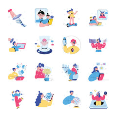Naklejka premium Set of 16 Technology Doodle Mini Illustrations