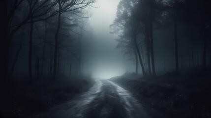 foggy forest at night,mysterious dark forest at night