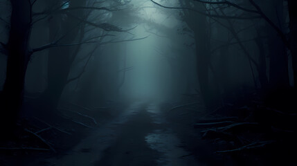 foggy forest at night,mysterious dark forest at night