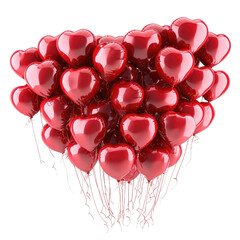 Bunch of Red Heart-Shaped Balloons Floating, Symbolizing Love and Celebration.