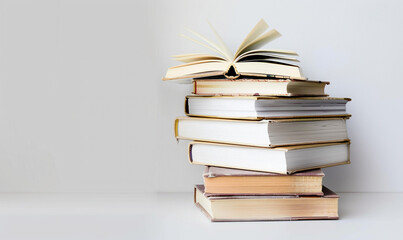 stack books on a neutral background. copy space background.