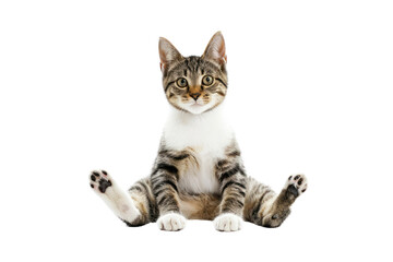 Fototapeta premium Tabby Kitten Sitting Upright with an Endearing Expression, Representing Playfulness and Curiosity.