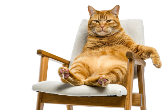 Relaxed Orange Tabby Cat Lounging on a Modern Armchair, Depicting Pet Comfort and Leisure.