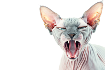 Angry Sphynx Cat Growling with Ears Back, Capturing the Emotion of Feline Displeasure.