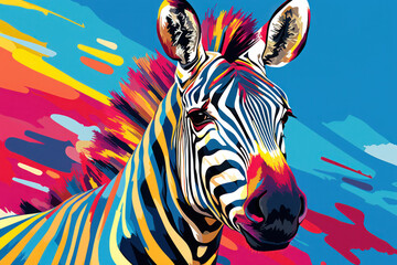 Fototapeta premium Wild and Striking: A Colorful Zebra Standing Proudly in the African Savanna, its Beautiful Stripes on Display against the Serene Background