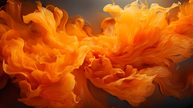 Neon orange and radiant orange liquids explosively merging, capturing the essence of explosive energy in a visually striking abstract composition