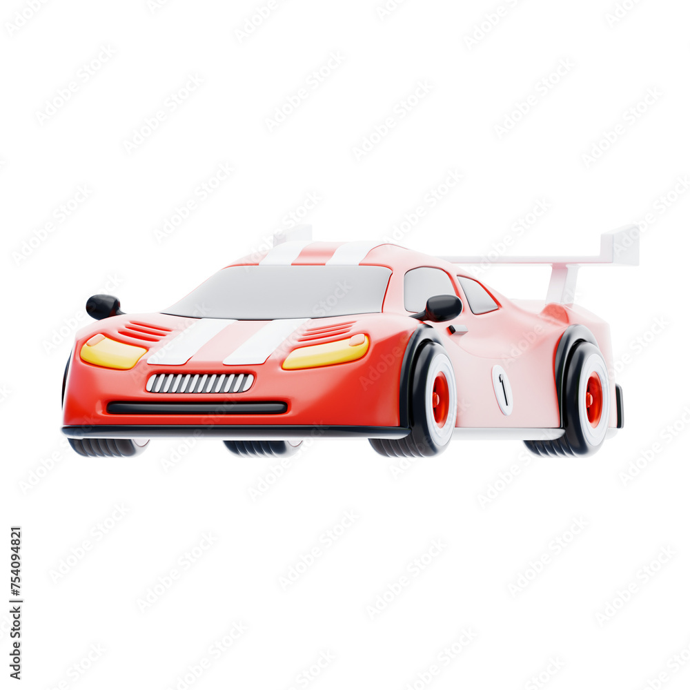 Poster 3d orange racing car model high speed automotive. 3d illustration, 3d element, 3d rendering. 3d visu