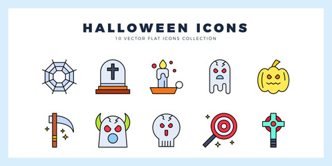 10 Halloween Lineal Color icon pack. vector illustration.